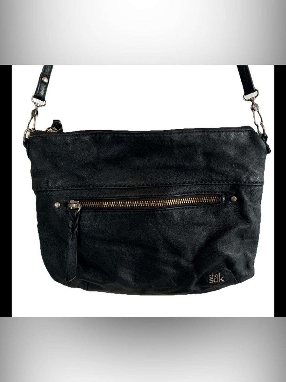 The Sak-Rich Black Genuine Leather Crossbody Purse Bag Adjust Strap Boho Apx 8x6